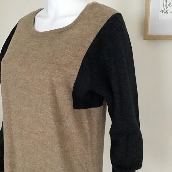 Saba pure thick wool colour-blocking camel & slate-grey sweater /Size L - Picture 3 of 8
